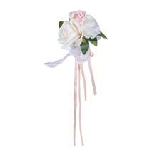 Artificial Flowers Wedding Car Decorations Realistic Faux Flowers With Ribbons For Pew Chair Ceremony Party Supplies - White - View 4
