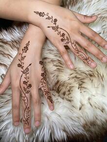1 miếng dán hình xăm henna hình dây leo có thể giặt được, chống thấm nước, bền lâu, hình xăm giả hình hoa hồng cổ điển dán trên mu bàn tay, phù hợp cho mọi người. - Màu Khaki - Xem 4