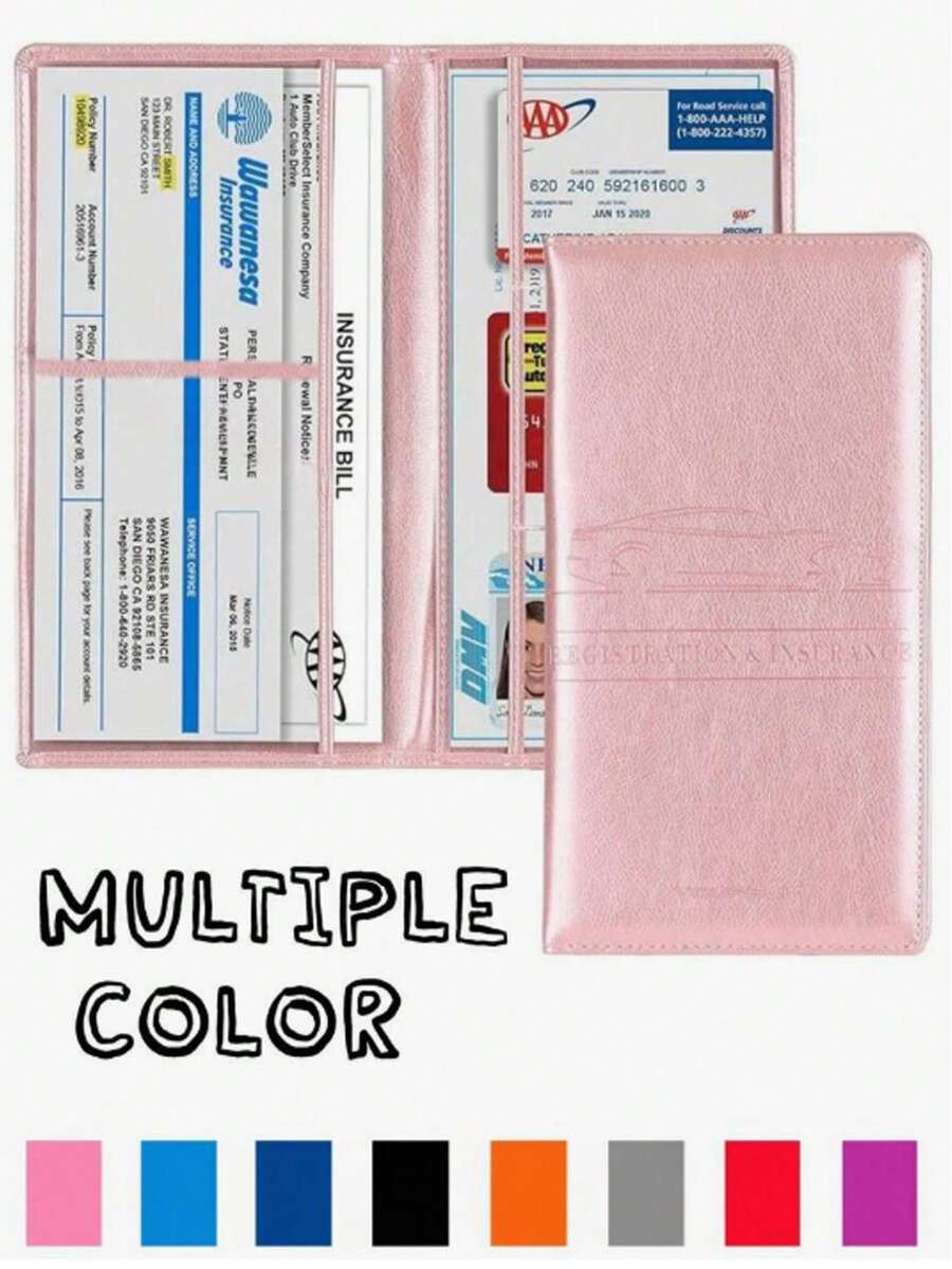 Porte-carte d'immatriculation et d'assurance véhicule, boîte de rangement de documents de voiture, convient aux femmes, aux hommes et aux adolescents