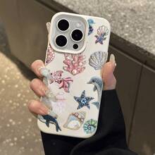 Funda para teléfono - Una nueva y elegante funda de TPU impresa en 2D con un diseño de y estrella de mar en color rosa coral y textura de lichi, compatible con varios modelos de, incluyendo 17, 16, 15, 14, 13, 12 y 11, funda a prueba de golpes, funda minimalista, funda linda para teléfono, funda con estética coqueta, funda con protección caídas de grado militar, funda linda para teléfono de Pascua. - 1 pieza - Ver 5