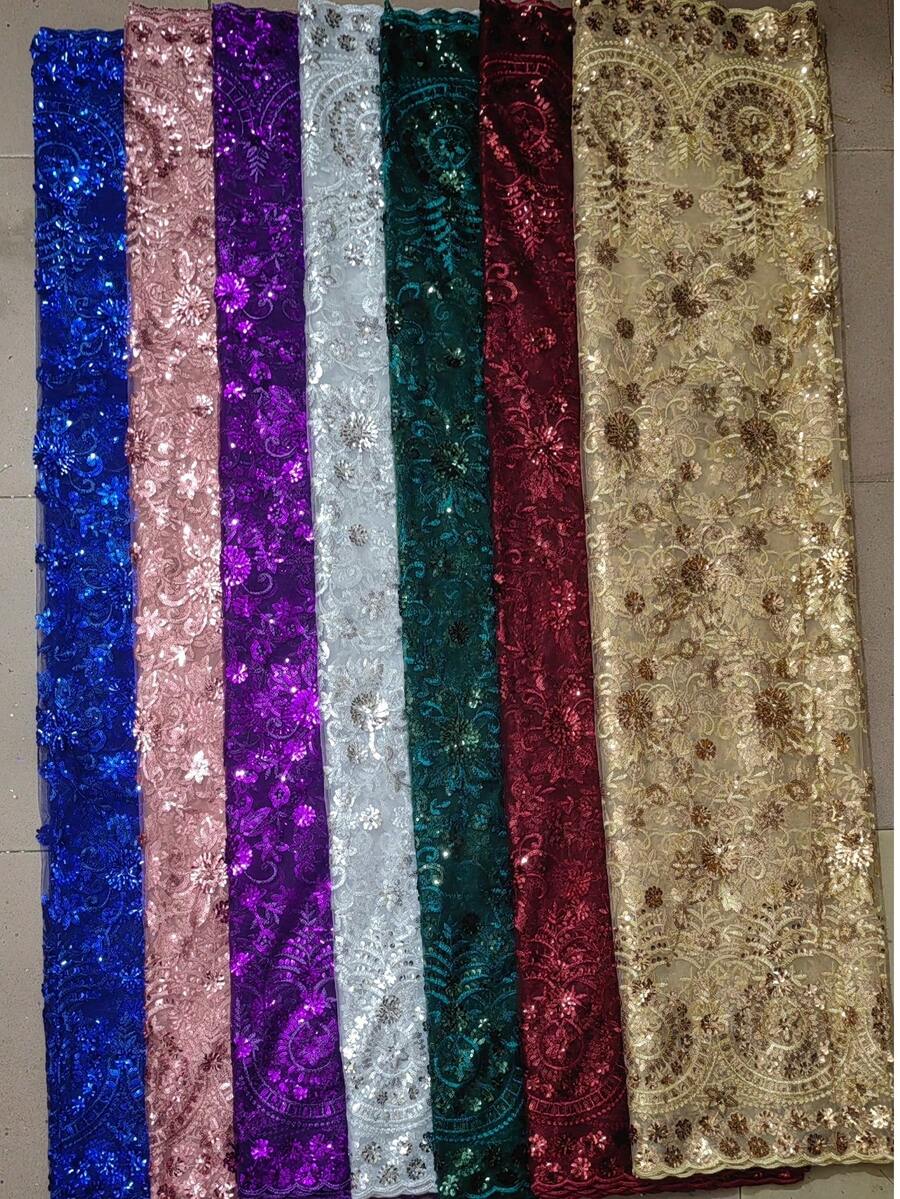 Vải ren đính sequin cao cấp kiểu châu Phi, dài 5 thước Anh/mảnh, chất liệu mềm mại và thân thiện với da, vải ren đính sequin thêu kiểu Pháp Nigeria cổ điển năm 2026, thích hợp cho váy dự tiệc, váy cưới, đồ thủ công DIY, nhiều màu sắc để lựa chọn.