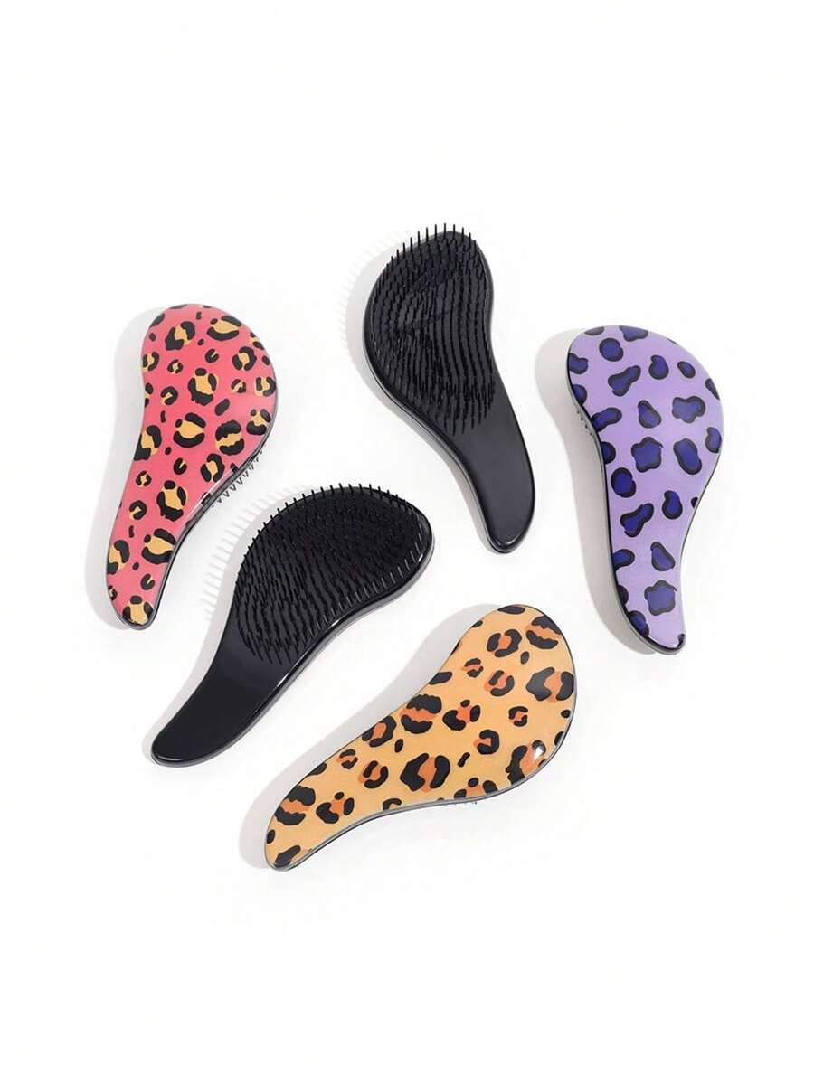 1支/5支装豹纹塑料按摩发梳，干湿两用梳子，护发梳，美容梳 - 彩色 - 查看 1