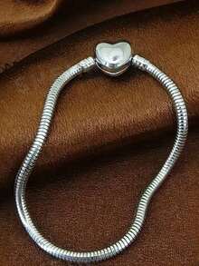 1 European And American Stainless Steel Heart-Shaped Simple Style Personalized Design Fashionable Versatile Bracelet Women's DIY Jewelry - Steel Color - View 3