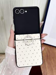 适用于三星 Galaxy Z Flip 7 / Z Flip 6 / Z Flip 5 / Z Flip 4 / Z Flip 3 的闪亮格子手机壳，铰链保护防摔保护套 - 白色 - 查看 4