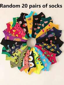5 Pairs/10 Pairs/15 Pairs/20 Pairs Men's Fashion Fruit Pattern Series Versatile Ankle Socks Random Delivery - Multicolor - View 6