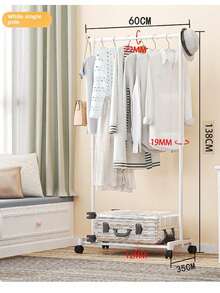 Nding Mobile Clothes Rack For Hanging Clothes, Home-Use With Wheels, Clothing Storage And Organization Rack, Indoor Floor-Standing Bedroom Clothes Rack, Single-Rod And Double-Rod Simple Telescopic Mobile Drying Rack, Suitable For Room Use, Home Life, And Recommended As A Good Home Product - Multicolor - View 6