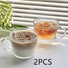 两只装简约双层保温玻璃咖啡杯，透明设计，带便携提手。适用于卡布奇诺、拿铁、茶、冷热饮品。非常适合复活节和生日派对。 - 彩色 - 查看 14