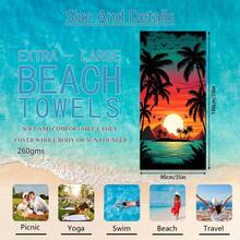 1 pièce Serviette de plage avec paysage de coucher de soleil et palmiers, super douce microfibre extra large, serviette de bain super absorbante, convient pour la plage, la piscine, les voyages, le camping, le yoga - B - Voir 13