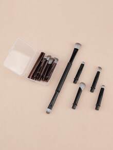 6件套迷你旅行化妆刷套装，包括粉底刷、腮红刷、眼影刷，带刷架，适合旅行/居家/办公使用，方便携带。 - 彩色 - 查看 1