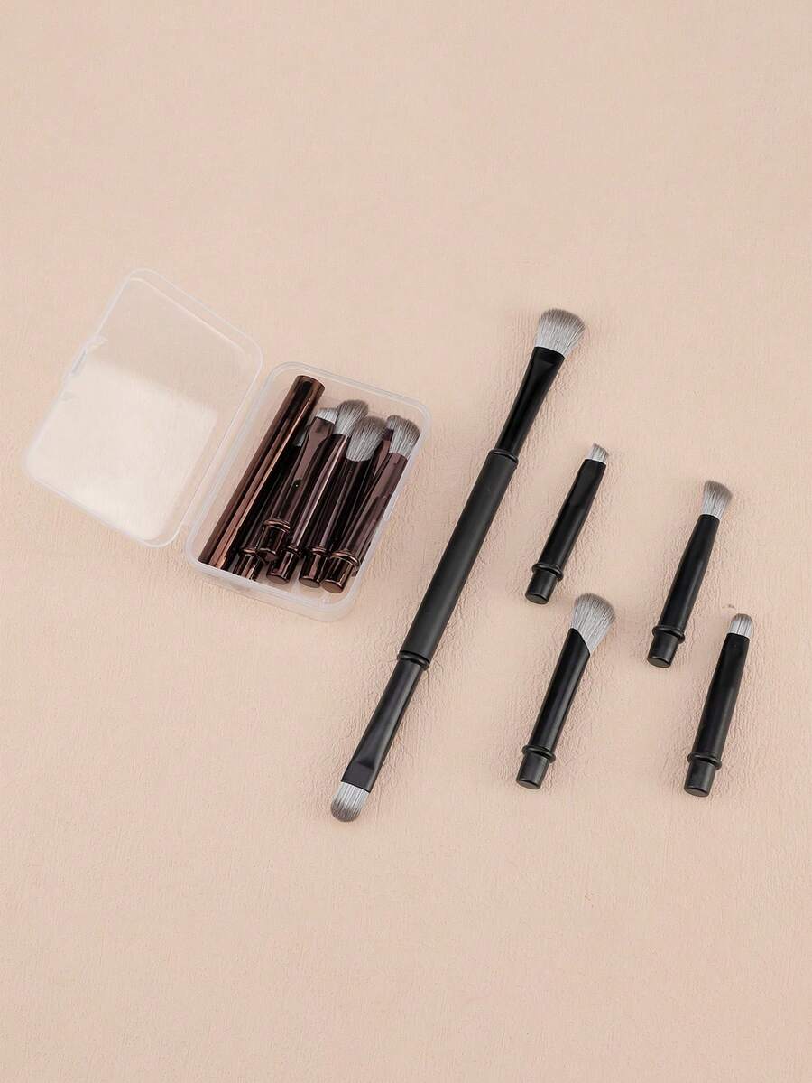 6件套迷你旅行化妆刷套装，包括粉底刷、腮红刷、眼影刷，带刷架，适合旅行/居家/办公使用，方便携带。 - 彩色 - 查看 1