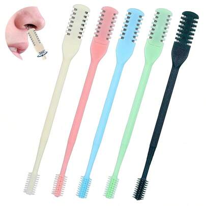 5 piezas Recortadora de vello nasal para mujeres - Acero inoxidable de doble cara, cerdas suaves, suave y precisa, portátil, sin batería