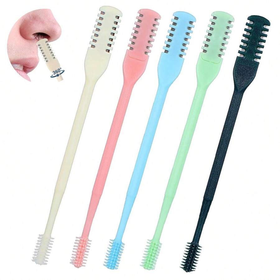 [12-Pack]Double-Sided Nose Hair Trimmer Set + Soft Cleaner | Stainless Steel & ABS | Pastel Colors (Deep Green, Sky Blue) | 360° Rotation, Battery-Free | Travel-Friendly For Men/Women - Nose Hair Knife - View 1