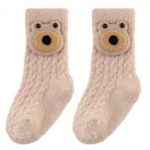 Toddler Baby Crew Socks Cute Soft Stylish Cartoon Bear Pattern Warm Infant Mid-Calf Socks - Khaki - View 3