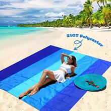 [4-7 Adults Beach Blanket] Lightweight Oversized Picnic Beach Blanket| 4-7 Adults, Sandproof, Large Picnic Mat For Beach Travel Camping Hiking - 藍橙 - 查看 6
