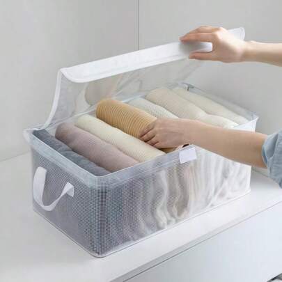 1 hộp đựng đồ bằng nhựa PVC có nắp đậy, dung tích lớn, có thể gấp gọn - Thích hợp để đựng quần áo và quần dài - Hoàn hảo cho gia đình và ký túc xá.