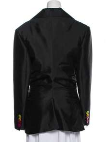 GLOURI Women's Elegant Black Asymmetrical Lapel Two-Piece Outfit Long Sleeve Button Front Woven Fabric Top And Long Pants Set - 黑色 - 查看 9