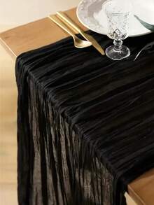 1/2/5pcs Black Pleated Table Runner ,Solid Home Table Cover ,Wedding Party Decotive Tablecloth,Table Centerpiece Decor, Wedding Party Supplies,Dinner Party Decor,Birthday Party Decor,Anniversary Party Decor,Party Table Flag,Dining Room Accessories,Kitchen Decor,Easy Clean Tablecloth,Home Decor Gift,Decor For Home - Black - View 12