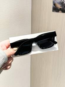 1 pieza Gafas de moda cuadradas básicas para mujer, con marco de policarbonato negro clásico, casual y versátil, ligero, adecuado para el uso diario, con estuche - Multicolor - Ver 7