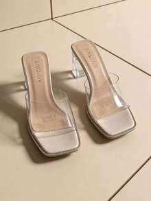Giày sandal nữ trong suốt mũi vuông, gót dày đính đá pha lê, thích hợp cho đi làm mùa hè và phối cùng váy khi đi hẹn hò. - Màu be - Xem 4