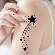 AMIFANS 临时纹身贴纸，流星图案，半永久纹身，可持续1-2周，持久纹身，果汁纹身，逼真纹身，浪漫纹身，仿真纹身，防水，外观逼真，小众设计纹身，水果纹身，植物纹身 - 黑色 - 查看 4