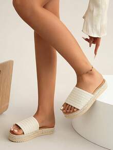 Women's Round Toe Flat Fashionable Sexy Kitten Heel Comfortable Beach Slip-On Sandals - White - View 4