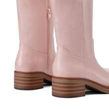 Womens Square Toe Chunky Block Heel Knee High Boots Banana Campus Boots For Women Casual Comfortable Low Heel Side Zipper Riding Tall Boots - 粉色 - 查看 8