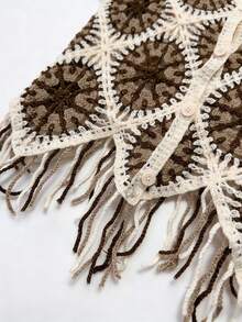 1pc Rhombus Knit Tassel Vest, Suitable For Travel, Holiday, Birthday Party, Beach, Spring/Summer, Lace - Brown - View 6