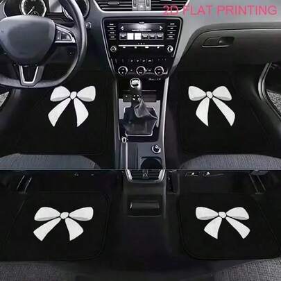 Bộ 4 thảm trải sàn ô tô in hình nơ - Thảm polyester chống trượt, chịu được mọi thời tiết, dùng cho cả trước và sau xe, phụ kiện ô tô, tấm bảo vệ xe, phù hợp với ô tô và SUV - Món quà Giáng sinh hoàn hảo cho mọi người, phụ kiện nội thất ô tô, nội thất ô tô dành cho nữ, đồ dùng cho ô tô