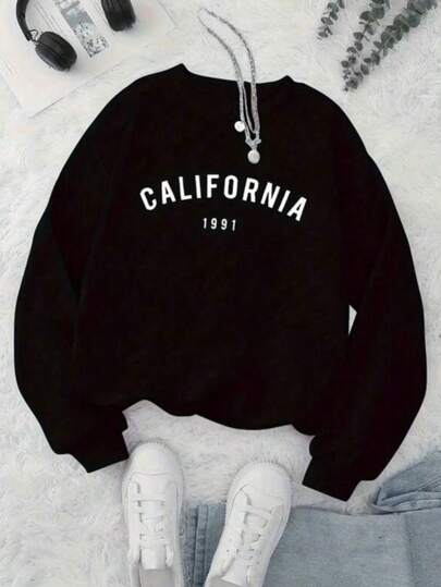 Mujer004|Sudadera hoodie básica mujer dama  estampado grafico nombres de ciudades CALIFORNIA 1991 estilo americano  diseño juvenil moderno caliente frío uso diario  buena calidad  Textura Suave_3