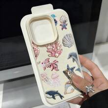 Funda para teléfono - Una nueva y elegante funda de TPU impresa en 2D con un diseño de y estrella de mar en color rosa coral y textura de lichi, compatible con varios modelos de, incluyendo 17, 16, 15, 14, 13, 12 y 11, funda a prueba de golpes, funda minimalista, funda linda para teléfono, funda con estética coqueta, funda con protección caídas de grado militar, funda linda para teléfono de Pascua. - 1 pieza - Ver 8