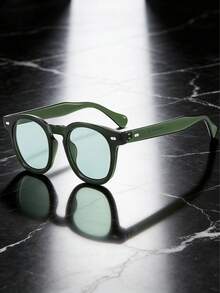 1pc New Retro Rivet Small Frame PC Decorative Fashion Glasses, Minimalist Versatile High-End Unisex Fashion Glasses For Driving & - Mint Green - View 5