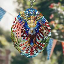 爱国雄鹰风车摆件，生命之树风车悬挂式装饰品，适用于庭院和花园，独特礼物，铁艺材质 - 鷹 - 查看 1