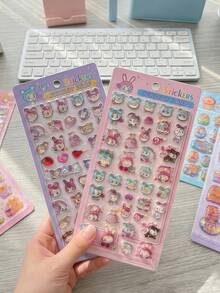 Cute Cartoon Crystal Embossed Decorative Stickers, Shiny Stickers Suitable For Holiday Gifts, Computer Decoration, Desktop Decoration, Office Decoration, Multifunctional Cute Decorative Stickers - Multicolor - View 3