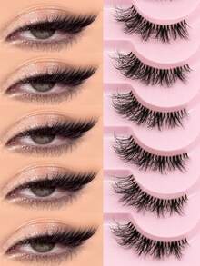 9 Pairs Transparent Short Soft 3D Faux Mink Natural Look Cat Eye False Eyelashes (F36) - Black - View 1