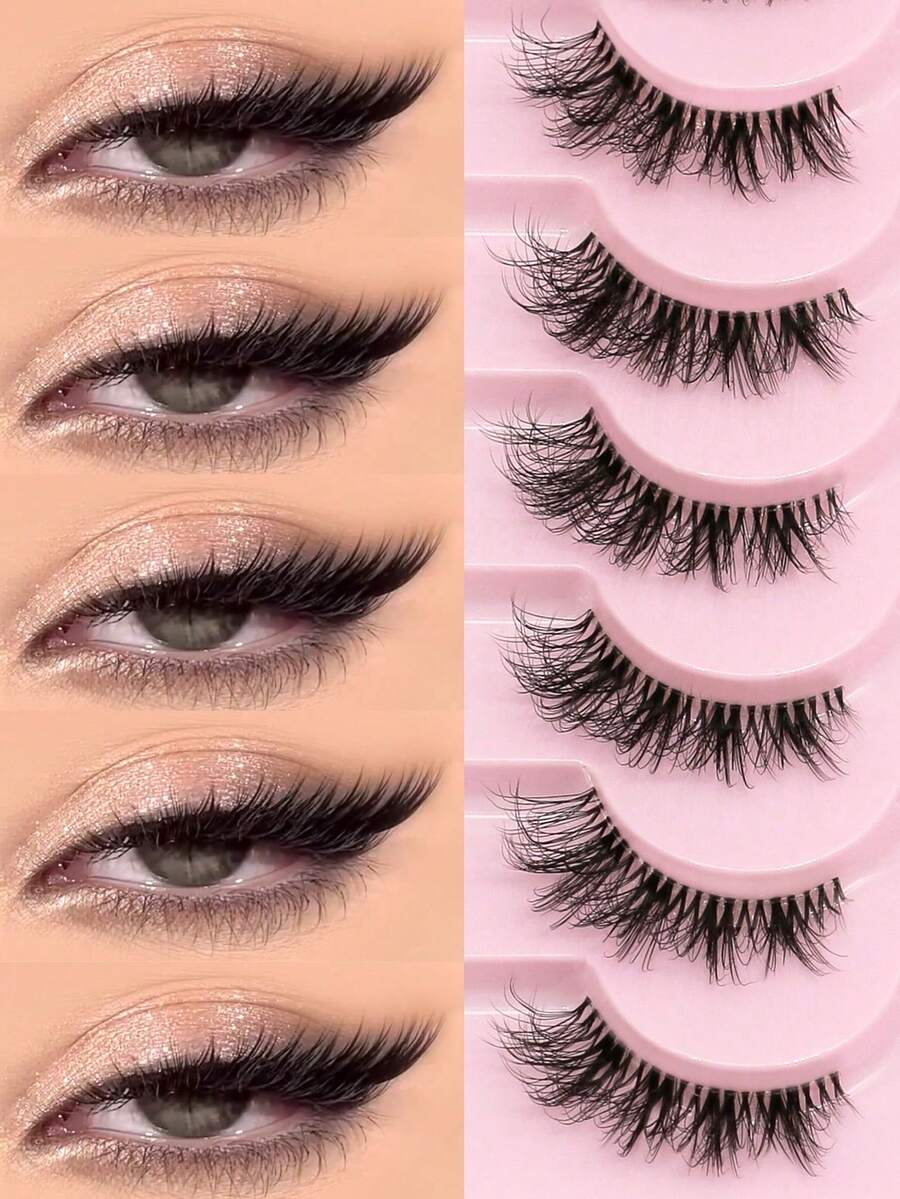 9 Pairs Transparent Short Soft 3D Faux Mink Natural Look Cat Eye False Eyelashes (F36) - Black - View 1