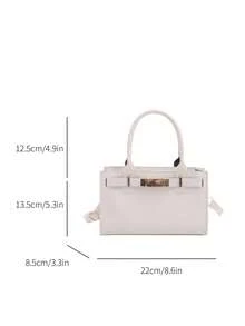 1 chiếc túi xách nữ giả da màu trơn, trang trí bằng khóa xoay kim loại, thích hợp cho tiệc tùng, đi chơi, du lịch, mua sắm và sử dụng hàng ngày, có thể đựng tiền xu, điện thoại, cũng phù hợp làm túi đi làm cho các quý cô văn phòng, sinh viên đại học và phụ nữ thành đạt, một lựa chọn lý tưởng cho những quý cô thanh lịch. - trắng - Xem 8