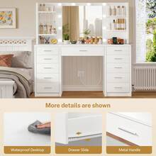 Large Vanity Desk With Mirror And Lights, Makeup Vanity With 11 Drawers & 6 Open Shelves, 3 Lighting Modes, Brightness Adjustable, Vanity For Girls, White - Xem 6