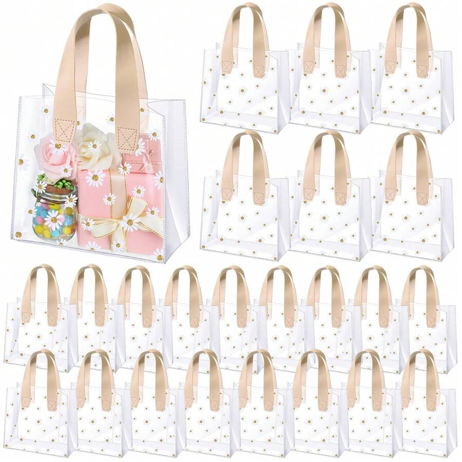4pcs/1pc Transparent PVC Daisy Print Tote Bag, Mother's Day Party Favor Bag, Mother's Day Gift Packaging Bag, Mother's Day Bouquet Decor Bag, Bridal Shower Gift Bag, Bridesmaid & Groomsman Gift, Birthday Party Favor, Graduation Memento Bag, Baby Shower Guest Favor Bag - Multicolor - View 1