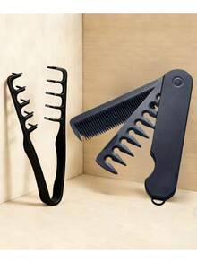 2pcs Retro 2-In-1 Comb, 1pc Styling Comb, Portable Foldable Men's Pompadour Double-Tooth Comb - 2pcs One Ribbed Comb + One Hair Parting Comb - View 6