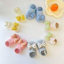 5双装女婴防滑蝴蝶结袜，可爱公主甜美风婴儿地板袜 - 彩色 - 查看 1