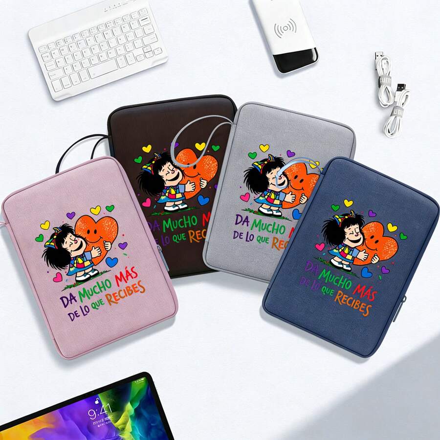 Shockproof Nylon Tablet Sleeve Compatible With Ipad 10.9inch/12.9inch -Tablet Bag Portable Drop-Resistant Design With Independent Compartment, Large Capacity Storage With Mafalda Print Pattern, Tablet Carrying Case, Tech Accessory, Scratchresistant Cover, Minimalist Case, - Pink - View 1