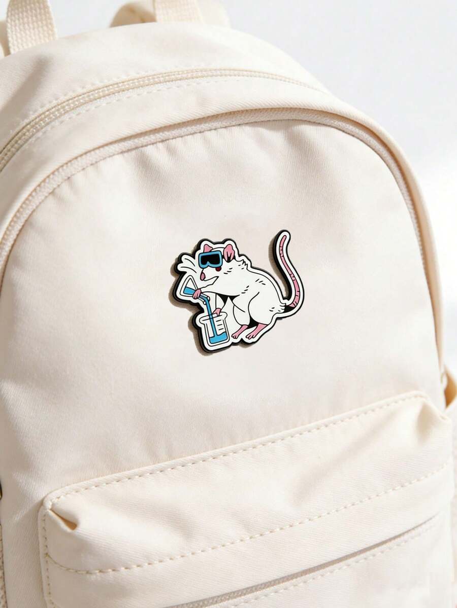 1pc Cute Mouse Brooch, Made Of Zinc Alloy Enamel Material, Interesting Animal Badge, Jewelry Gift, Casual Daily Accessory - White - View 1