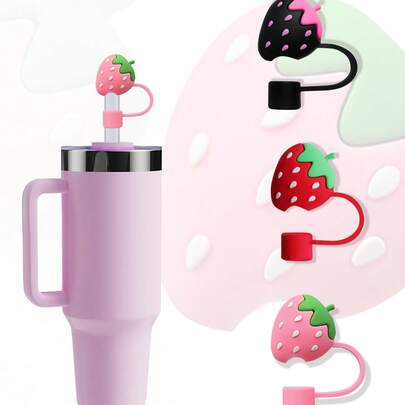Tapones de pajita de fresa de silicona, tapones reutilizables y decorativos con forma de fresa para pajitas, accesorios adecuados para camping al aire libre