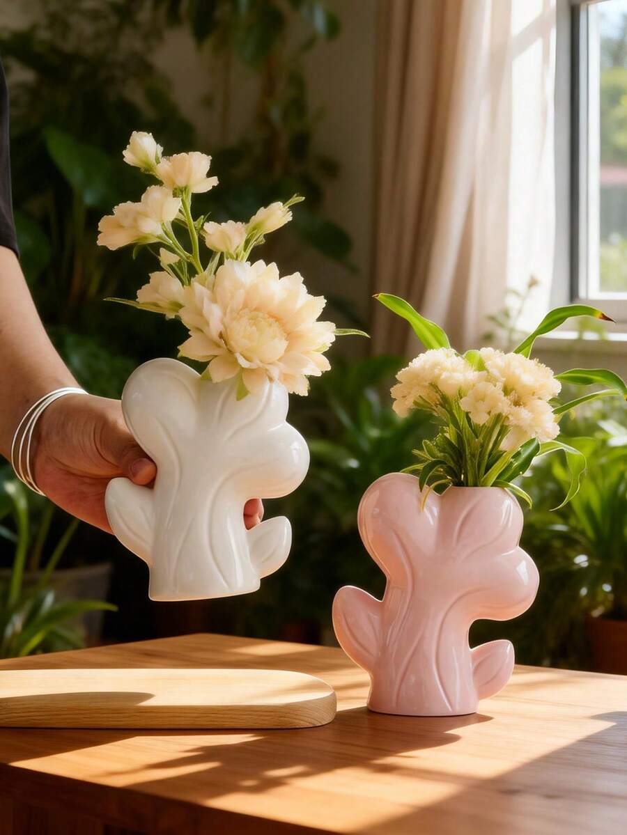 1 vază creativă pentru flori, stil drăguț și rafinat, modele multiple, obiecte artizanale din ceramică, potrivite pentru grădină, pervaz, decor de masă, sufragerie, ideale pentru aniversare, cadouri de sărbători, perfecte pentru prieteni și familie, alegerea ideală pentru decorațiuni de sărbători. - Multicolor - Vizualizare 1