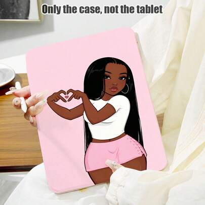 1件装时尚女士爱心图案翻盖保护套，带360°旋转支架和笔槽，PU皮革材质，自动休眠/唤醒功能，适用于三星/苹果/荣耀等热门机型，是返校季、情人节、节日的理想礼物。