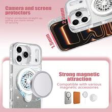 (Gyroscope Stand) Rhinestone Edging, Transparent Glitter, Wireless Magnetic Charging, PC+Titanium Alloy Hidden Stand, Anti-Yellowing High Transparency Backplate, Magnetic Car Mount Suitable For IPhone 17 Pro Max/16/15/14/13/12/11 - Silver - View 2