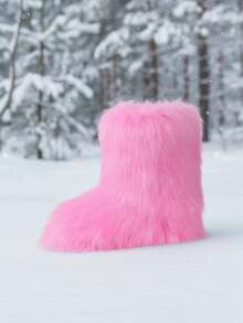 Womens Faux Fur Snow Boots Round Toe Non Slip Fuzzy Fluffy Mid Calf Warm Winter Boot For Ladies Goth Y2K Slip On Party Shoes Casual Dressy Wedding Riding Fashion Dressy Short Indoor Outdoor Boots For Women - Hồng - Xem 6