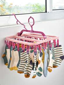 Space-Saving Sock Drying Rack With Windproof Hooks And Multiple Clips, Stylish Plastic Laundry Hanging Rack, Suitable For Students And Housewives, Foldable And Storage, Perfect For Dorm Balcony, Can Dry Underwear And Socks, Laundry Room Organization Essential, Balcony Accessory - Multicolor - View 5