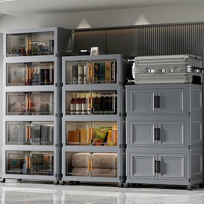 Stackable Foldable Storage Bins With Lids Wheels And Doors - Versatile Storage Container & Storage Cabinet, Practical Kitchen Essentials & Closet Organizers For Home Office Dorm Garage - Portable Collapsible Organizer Boxes