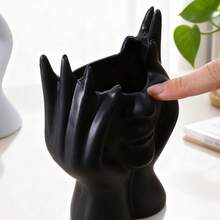 Abstract Human Face Sculpture Pen Holder, Multifunctional Makeup Brush Storage Bucket Plastic Pen Stand Desktop Decor - Face-holding Storage Bucket - View 7